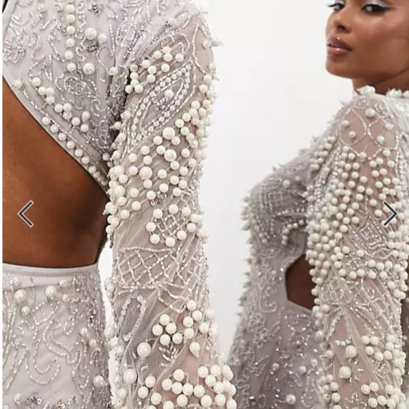 ASOS EDITION pearl embellished bodycon midi dress with cut-out back in p… - Picture 4 of 5